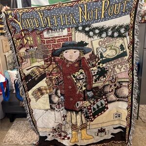 Mary Engelbreit Holiday Tapestry Throw - Red, Blue, Yellow